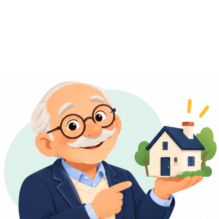 Morty beside a home